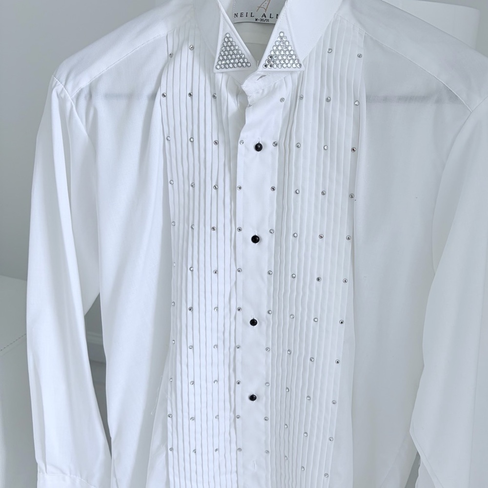 90s Vintage Rhinestone Tuxedo Button Down  M